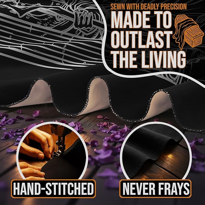 The Ghoulish Garb Justice Tarot Card Tapestry (Black & White) - Grim Reaper - Gothic Halloween Home Decor Wall Hanging (60" x 50")