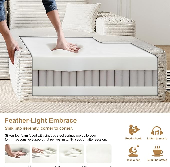 108" Sectional Couches for Living Room Modern Modular Sofa with L-Shape Couchs Upholstered Boneless Couch Deep Seat Sectional Couch with Chaise (White, Right Facing Chaise+2Seaters+1Ottoman)