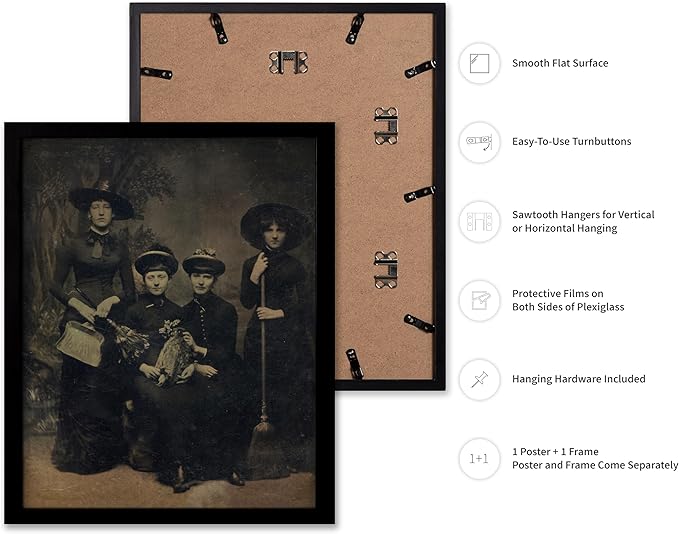 Poster Master Vintage Photograph Poster - Retro Halloween Print - Gift for Artist, Friend - Four Witches Wearing Robes, Sabbath, Coven, Sorcery - Wall Decor for Home, Office, 8x10 Black Framed