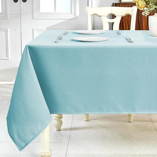 IVAPUPU Textured Linen Table Cloth for Rectangle Table - Light Blue Tablecloths Rectangular Waterproof Wrinkle Free Wipeable Dining Table Cover for Spring Wedding Birthday Kitchen Decor, 60 x 104 Inch