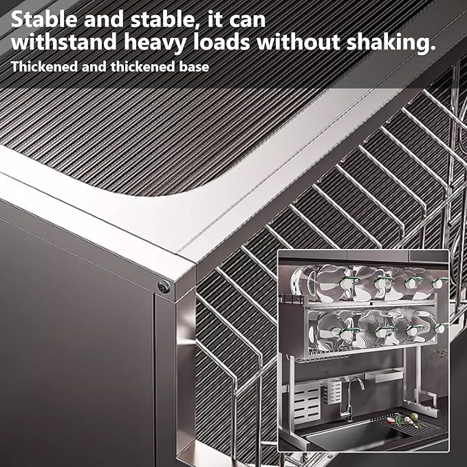 Home Furnishing Dish Rack Over Sink Stainless Steel Over The Sink Dish Drainer Drying Rack Space Kitchen Sink Rack Multifunctional countertop Dish Storage Rack Sink(Metallic,95cm/37.4in)