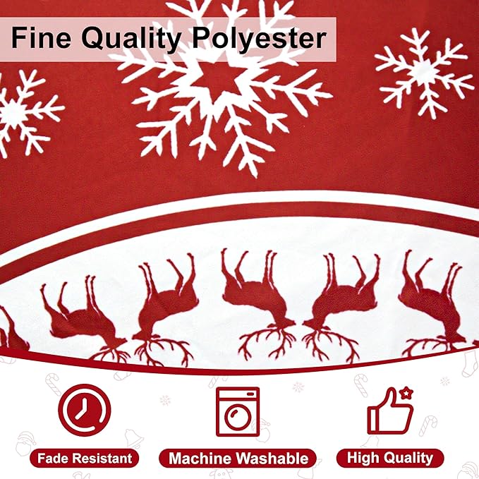 Christmas Tree Skirt 48 Inches Red Xmas Soft Cover Mat Decor Retro Xmas Tree Skirt for New Year Holiday Ornaments Indoor Outdoor Decorations (Snowflake Reindeer)