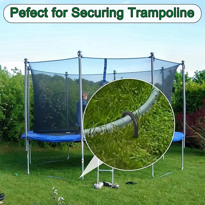 16 Inch Rebar Ground Stakes 24 Pack Heavy Duty J Hook Ground Anchors 3/8 Inch Diameter Steel Rebar Tent Stakes with Chisel Point End for Chain Link Fence, Canopy and Trampoline, Black