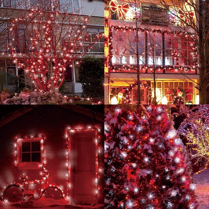 600LED (12pk of 50L) String Lights,LED Christmas Lights, 6" SPACING,Green Wire,Red and White