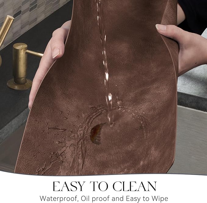 MOSAYT Vinyl Placemats Set of 8-12 X 17 Inch - Faux Leather 100% Waterproof Oil-Proof Wipeable PU Place Mats, Heat Resistant Reversible Table Mats for Kitchen, Dining, Outdoor (Coffee)