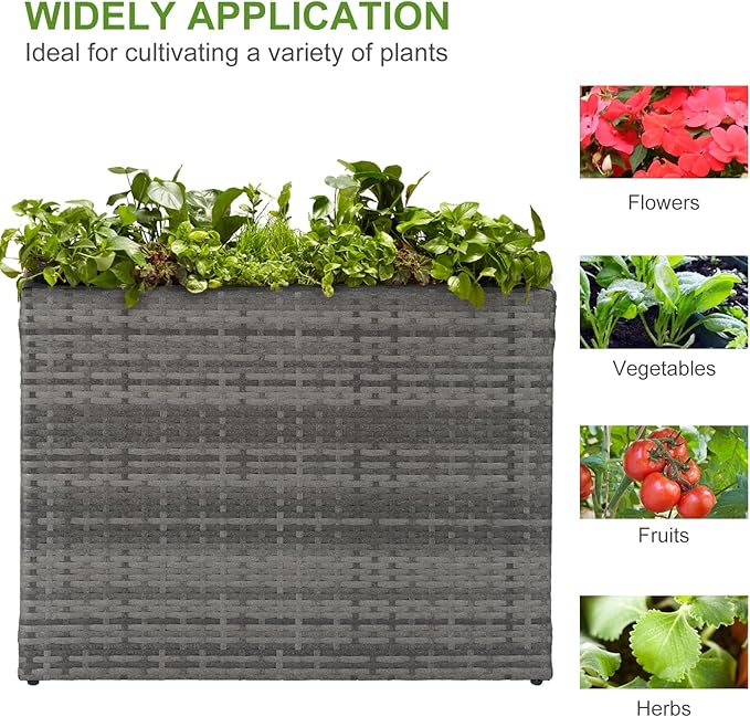 LEWIS&WAYNE Tall Planters for Outdoor Plants Handmade Wicker Large Rectangular Block Planter Box with Removable Liners Modern Planter for Indoor Outdoor Patio Deck - Gray