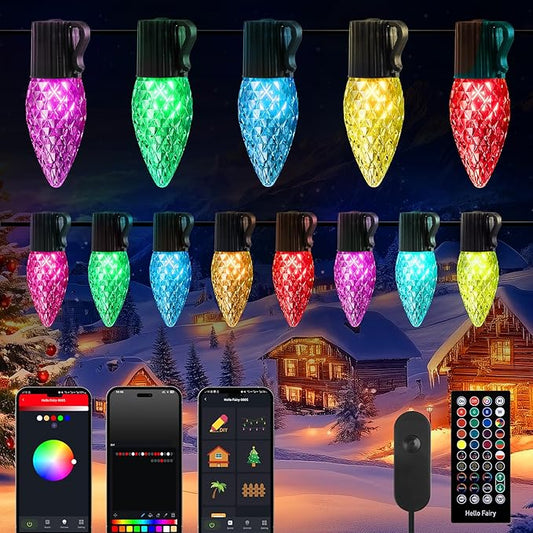 Brightown Smart C9 Christmas Lights Outdoor, 150 LED Christmas Color Changing Fairy Lights App Control, Music Sync, RGB, Shatterproof Connectable C9 String Lights for Tree House Indoor Xmas Decor
