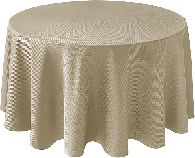 Biscaynebay Textured Fabric Round Tablecloths 108", Natural Water Resistant Table Cloth Circle Folding Table Covers Linen for Dining, Kitchen, Wedding, Parties etc. Machine Washable