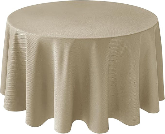 Biscaynebay Textured Fabric Round Tablecloths 108", Natural Water Resistant Table Cloth Circle Folding Table Covers Linen for Dining, Kitchen, Wedding, Parties etc. Machine Washable