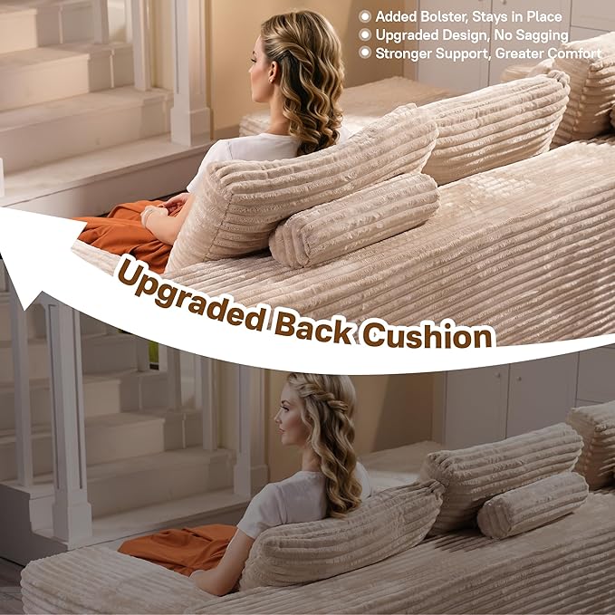 104" Cloudy Sectional L Shaped Couch for Living Room, No Assembly Required, Modular Comfy Sofa with Deep Seat, Fluffy Couch with Sleeper Chaise for Apartment Lounge (Beige)