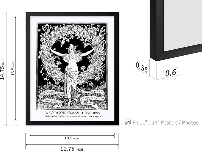 Poster Master Vintage Walter Crane Poster - Retro A Garland for May Day Print - Socialist Art - Gift for Him, Her, Men, Women - Wall Decor for Home, Office, Living Room, 11x14 Black Framed
