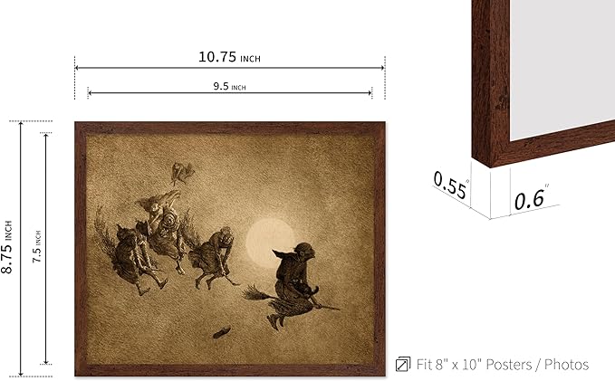 Poster Master Vintage William Holbrook Beard Poster - Retro Occult Print - Gift for Gothic, Horror Fan - The Witches Ride, Pagan, Goth, Magic - Wall Decor for Bedroom, Dorm, 8x10 Brown Framed