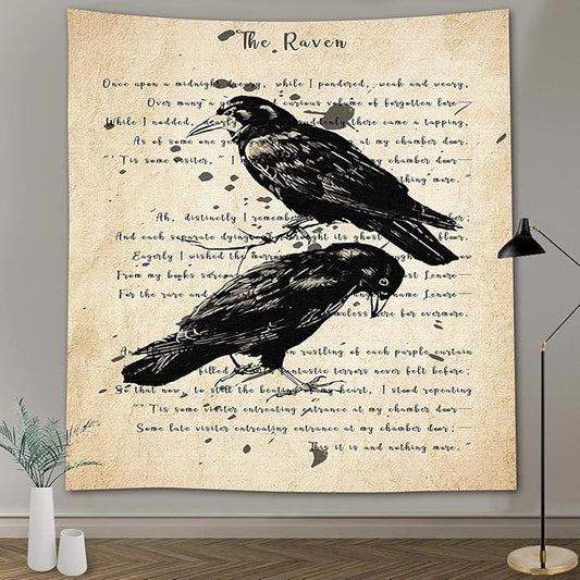 The Raven Wall Tapestry Nevermore Wall Decor Vintage Edgar Allan Poe Gothic Rustic Home Room Wall Hanging Tapestries 84x90 Inches for Living Room Bedroom Dorm GTQQAY1541