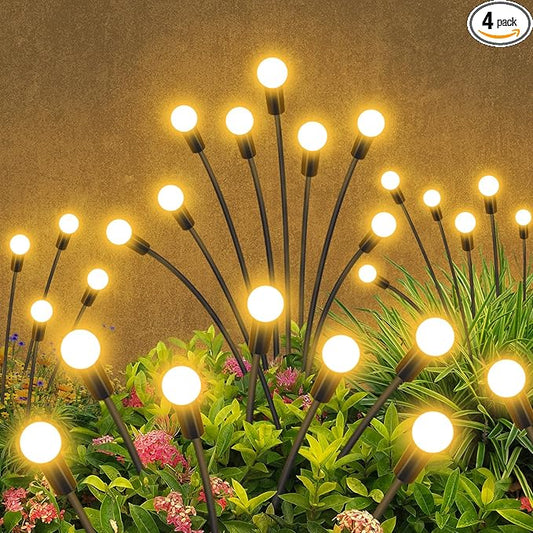 Solar Garden Lights Outdoor Waterproof, 4 Pack 32 LED Swaying Light Firefly Light Outdoor Decor Lights for Garden Gifts for Pathway Party Christmas Decoration, Warm White