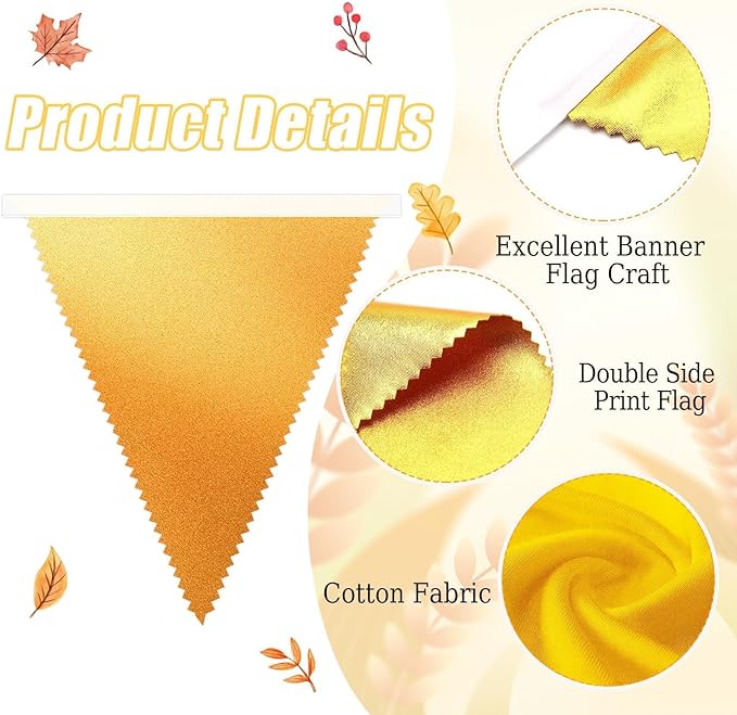 MARFOREVER 30 Pcs Fall Banner Decorations 28 Ft Orange Gold Brown Triangle Flag Fabric Bunting for Happy Fall Decor Thanksgiving Day Harvest Autumn Wedding Birthday Party Garden Outdoor Decoration