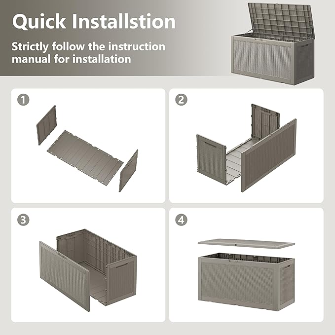 KAMABOKO 101 Gallon Waterproof Large Resin Deck Box, Lockable Large Outdoor Storage Boxes Indoor Outdoor Storage Container for Patio Cushions, Gardening Tools, Pool Supplies, Grey