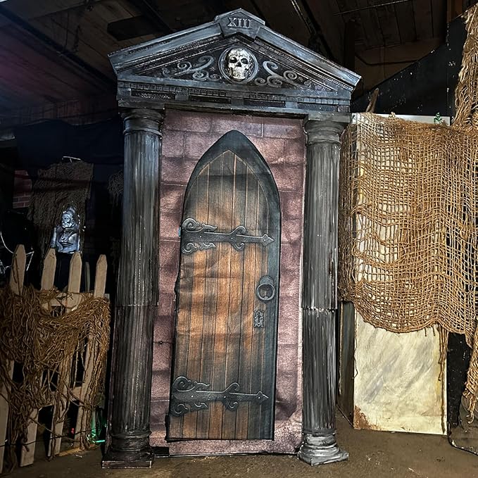 Haunted Hill Farm 6.7-Ft Animatronic Mausoleum by Tekky, Halloween Animatronic, Spooky House Wall Decoration, Creepy Indoor & Covered Outdoor Party Decor Motion-Activated Lights & Sound, LifeSize