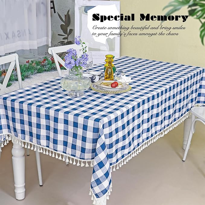 Buffalo Plaid Tablecloth, Burlap Gingham Table Cloth for Thanksgiving Christmas Kitchen Restaurant Holiday Indoor Outdoor Picnic（Rectangle/Oblong, 55x70, Navy Blue
