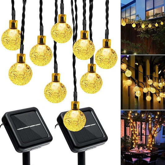 Outdoor Solar String Lights, 2x46FT 66LED 8Modes Crystal Solar Powered Christmas Fairy String Lights Waterproof for Outside Yard Fence Easter Holiday Party Garden Decor 2Pack(Warm White)