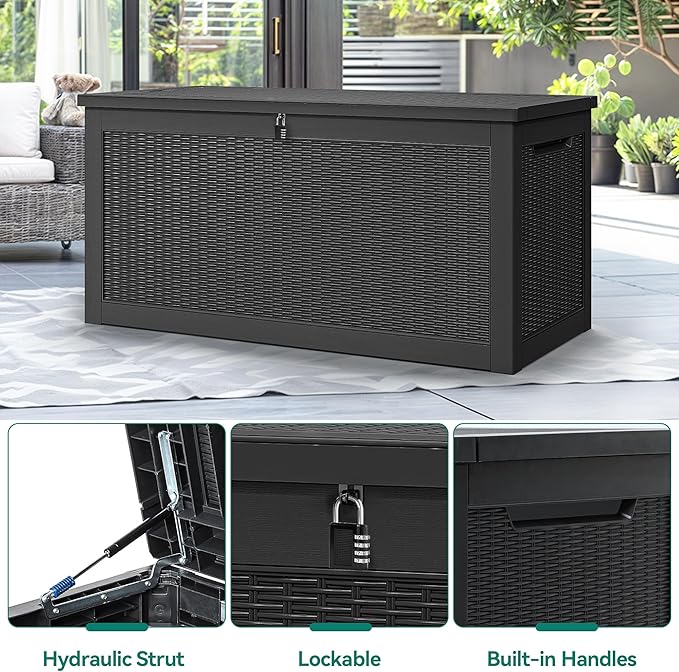 YITAHOME 260 Gallon XXL Large Deck Box, Outdoor Resin Storage Box, Lockable Storage Container for Patio Cushions, Furniture, Garden Tools, Water Resistant (Black)
