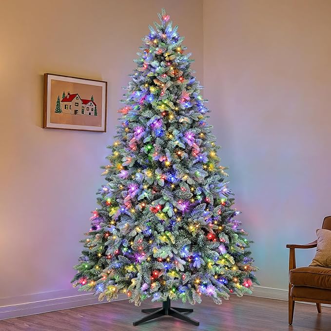 6.5FT Rotating Christmas Tree with Remote, Pre-Lit Artificial Green PE & PVC Xmas Tree, Multicolor LED Lights with Music & Flash Modes, Deluxe Holiday Home Decor