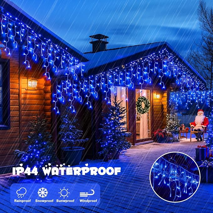 JMEXSUSS 400 LED Blue Icicle Lights for Outdise, 38.8 FT Christmas Icicle Lights Indoor Outdoor with 80 Drops, Blue Christmas Lights with Remote Plug in for House Fireplace Christmas Decorations