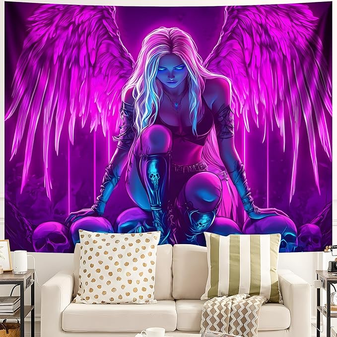 Blacklight Tapestry,WingTapestry Glow In The Dark,UV Reactive Black Light Upright Posters Wall Hanging for Bedroom Dorm Living Room Backdrop Decor (wing8, 59L" x 51W")