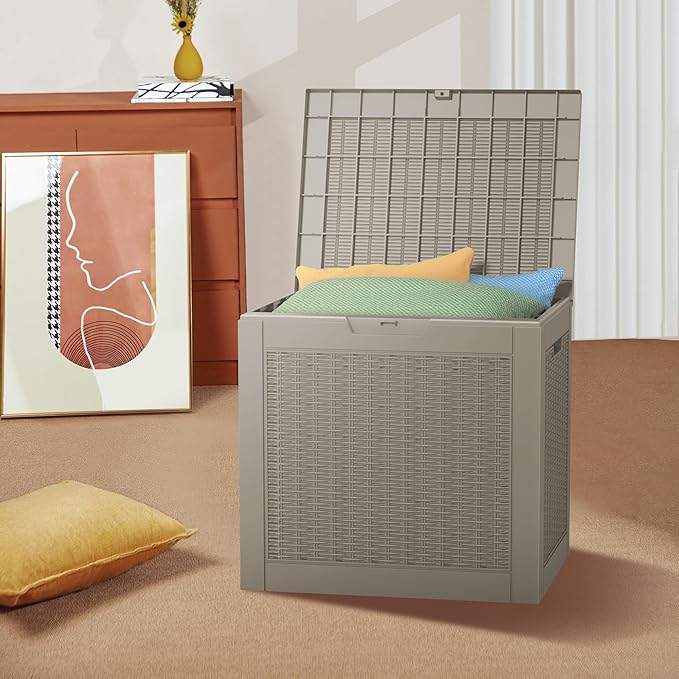 Vixzen 31 Gallon Resin Deck Box - Lockable Outdoor Storage for Patio Cushions, Garden Tools, Pool Supplies，Grey