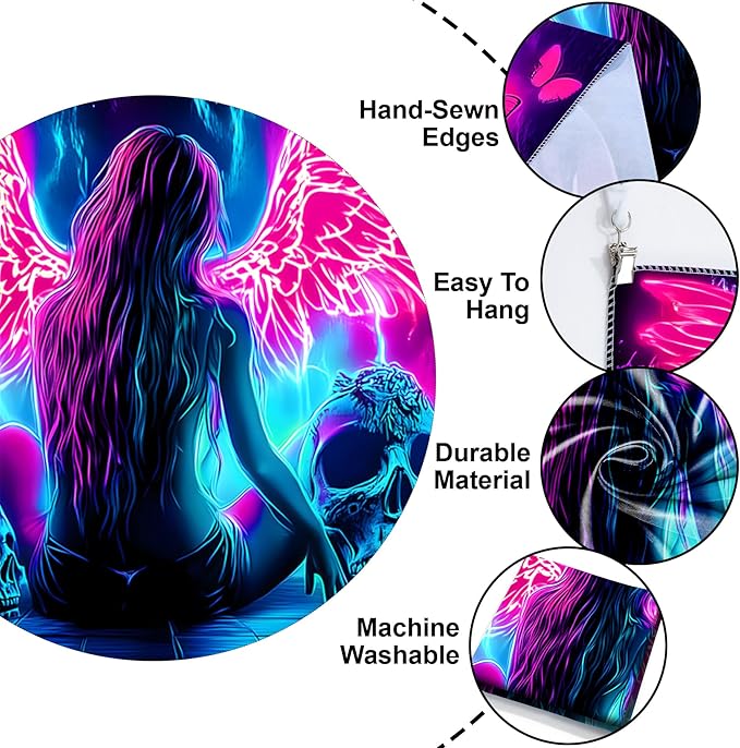 Blacklight Tapestry,WingTapestry Glow In The Dark,UV Reactive Black Light Upright Posters Wall Hanging for Bedroom Dorm Living Room Backdrop Decor (wing12, 90L" x 70W")