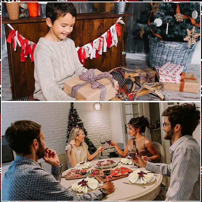 LemonRoad 12 Pcs Christmas Buffalo Plaid Snowflakes Napkin Rings Bulk Xmas Napkin Holder Rings Buckle for Holiday Birthday Party Anniversary Dinner Wedding Dining Table Decoration(Red Black Plaid)