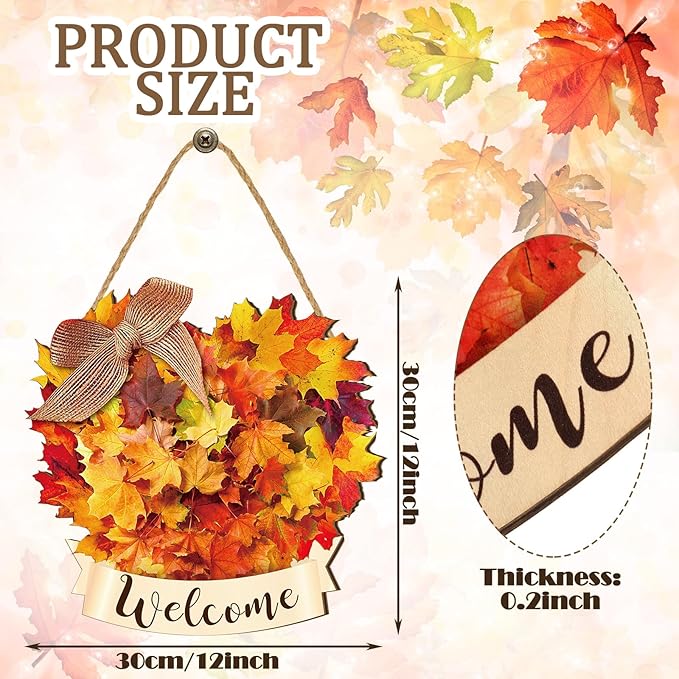 Boao Fall Welcome Door Sign Maple Leaves Hanging Decor Thanksgiving Wooden Sign Autumn Decorations Pumpkin Maple Leaves Wood Hanger for Outdoor Farmhouse Front Porch