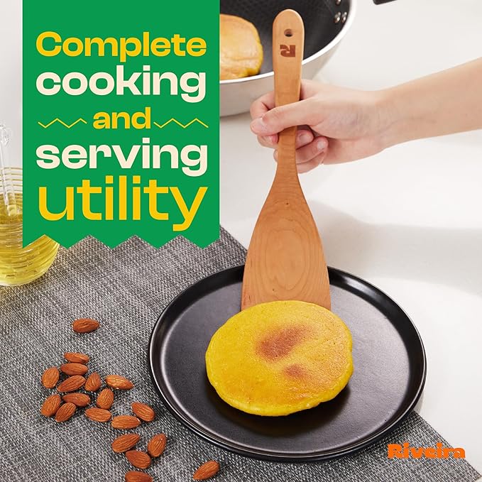 Riveira Cherry Wooden Spoons for Cooking Set of 6 – Natural Cherry Wood Cooking Utensils, Wooden Spatula, Wooden Spoon - Premium Quality Wooden Utensil Set for Non-Toxic Cooking