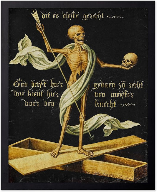 Poster Master Vintage Medieval Poster - Retro Gothic Print - Gift for Artist, Friend - Allegory of Life and Death, Skeleton, Dark, Skull - Wall Decor for Home, Living Room, 8x10 Black Framed