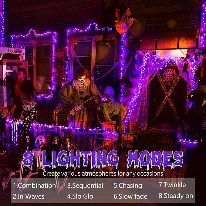 Brizled Purple Halloween Lights, 66ft 200 LED String Connectable, 8 Modes Berry Lights With Timer, Outdoor Plugin for Garden Tree Indoor Party
