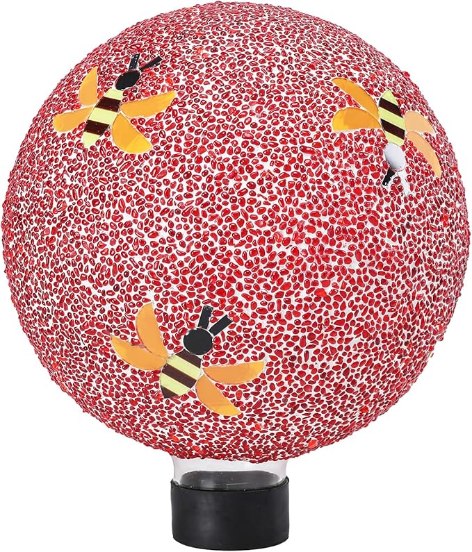 VCUTEKA Gazing Ball, 8" Glass Gazing Balls Sphere for Garden Lawn Outdoor Ornament Yard Decorative, Bee