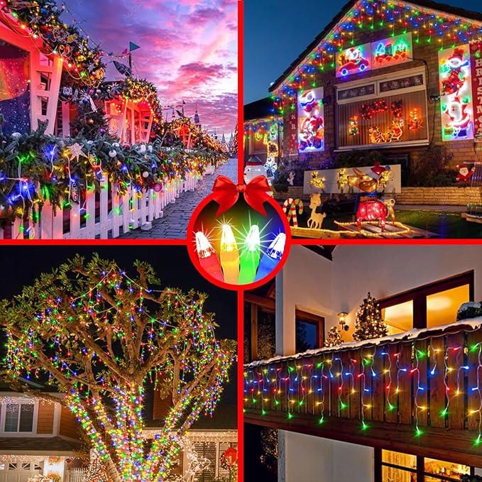 792 LED Christma Lights with 176 Drops, 82ft Outdoor Hanging lights with 8 Modes & Timer Memory, Outsite Waterproof Curtain String Lights for Front House Fence Tree Holiday Decorations Multicolor