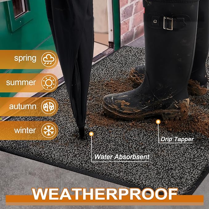 Mibao Front Door Mat, Dirt Trapper Welcome Mat for Outdoor Indoor, Non-Slip Waterproof Doormat, Durable Machine Washable Low Profile Entry Rug for Back Door Outside Patio Porch, 48" x 36", Grey
