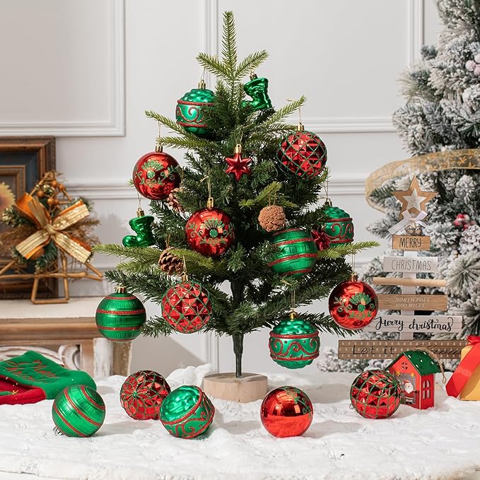 150PCS Red and Green Christmas Ornaments, Shatterproof Christmas Ball Ornaments Set, Assorted Christmas Baubles Hanging Decorations for Xmas Tree Home Festival Party Wedding (Red & Green)