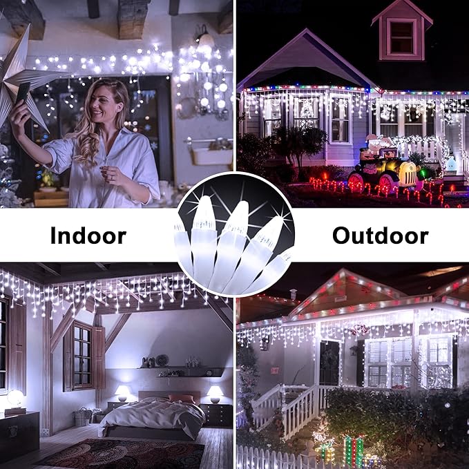 66FT 666 LED Outdoor Christmas Lights - 148 Ice Drops, 12 Pro Modes with Timer Memory & Brightness, Waterproof Hanging Ice String Light for Holiday Wedding Garden Fence House Decor (Cool White)