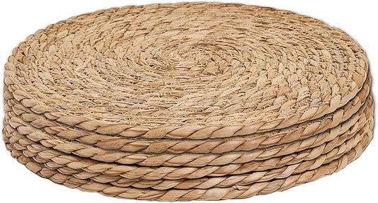 Defined Deco Woven Placemats Set of 6,13" Round Rattan Placemats,Natural Hand-Woven Water Hyacinth Placemats,Farmhouse Weave Place Mats,Rustic Braided Wicker Table Mats for Dining Table,Home,Wedding.