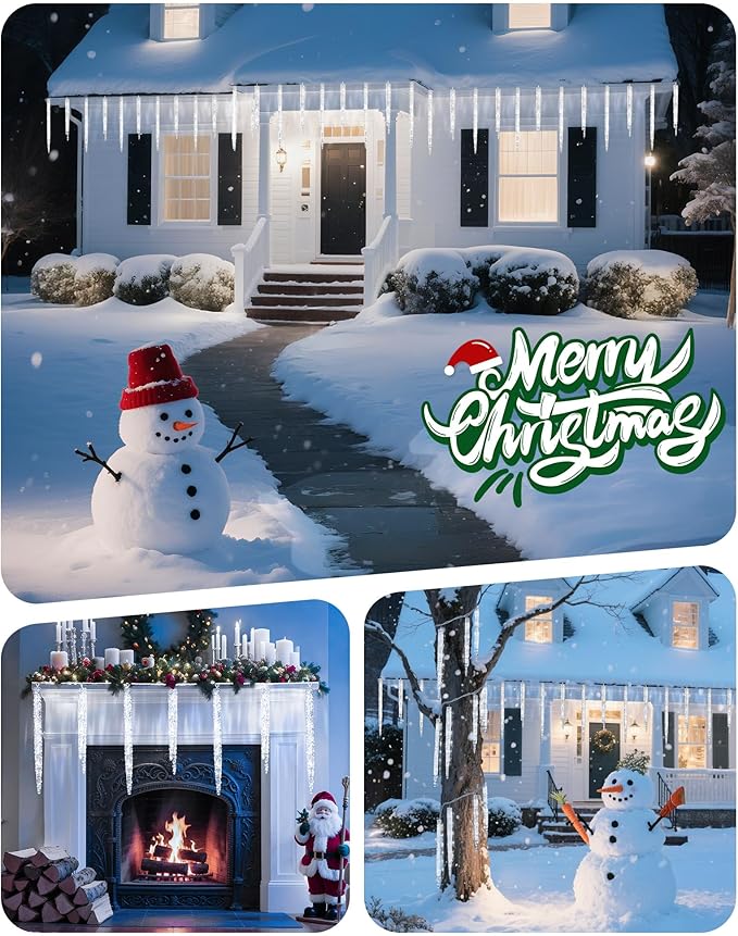 Minetom Icicle Lights Outdoor with Clips, 20ft 100 LED 20 Tubes Twinkling Icicle String Lights, Connectable Waterproof Hanging Icicle Christmas Lights Plug in for Eave Holiday Outdoor