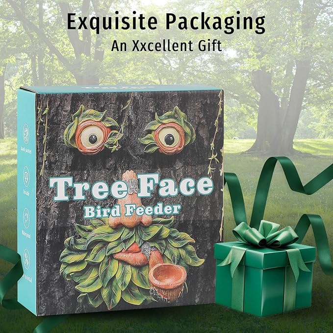 Tree Face Decor Outdoor,Whimsical Outdoor Art with Bird Feeder,Tree Hugger Bark Ghost Face Decoration Funny Yard Art,Garden Creative Decoration (12 INCH)