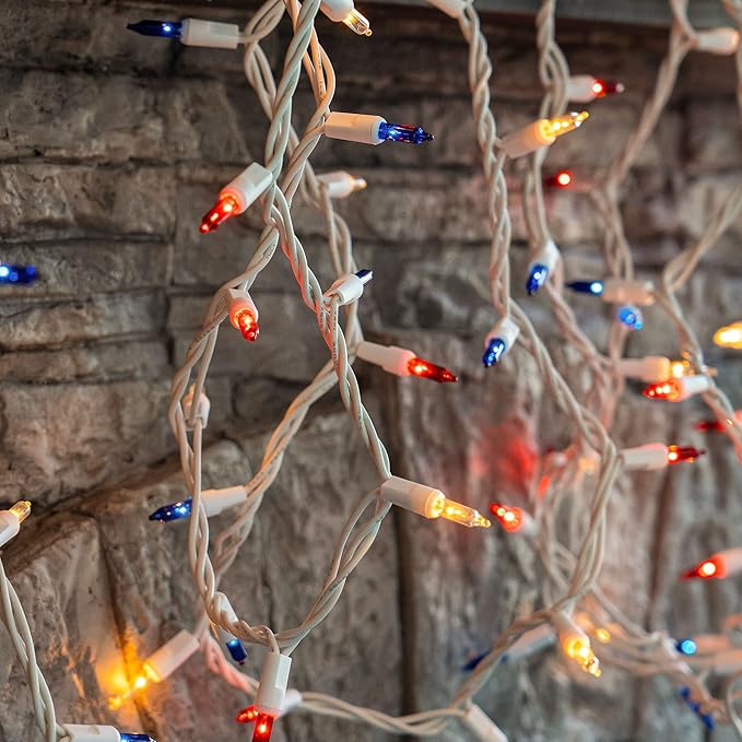 Dazzle Bright 4th of July Lights, 20FT 100 Count Independence Day Mini String Lights Plug in Waterproof Christmas for Outdoor Indoor Home Party Decorations, Red Blue and White