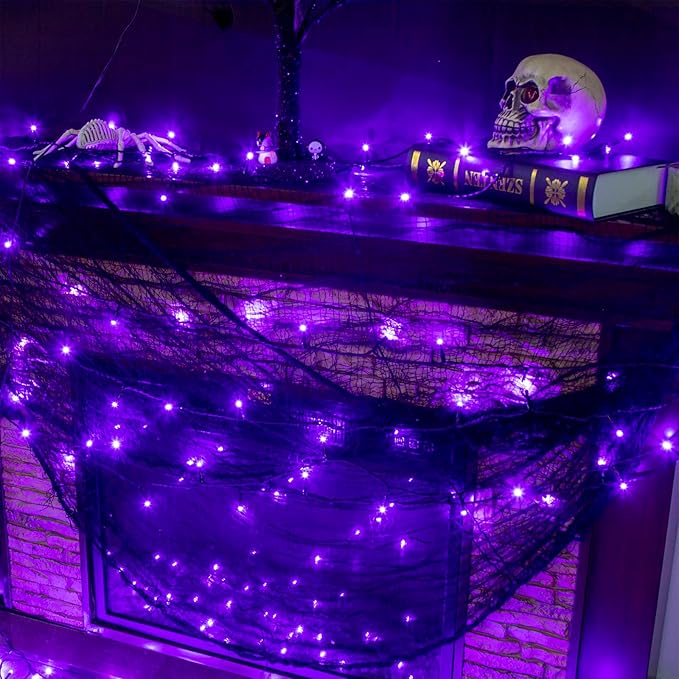 PEIDUO Halloween Decorations Outdoor, 82 FT 200 LED Purple String Lights, Motion Sensor Controller Sync with Spooky Music, Twinkle Fairy Lights for Outside Indoor Party Bedroom Halloween Decor