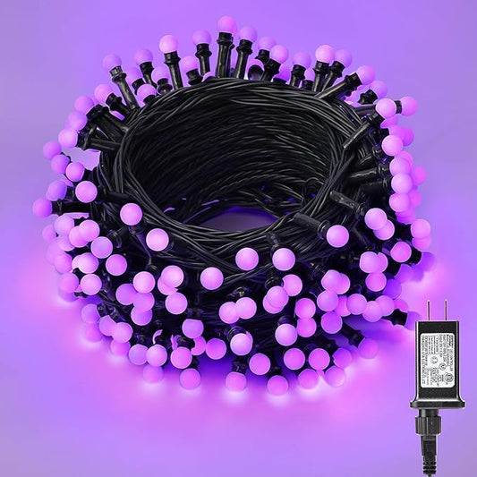 Brizled Purple Halloween Lights, 66ft 200 LED String Connectable, 8 Modes Berry Lights With Timer, Outdoor Plugin for Garden Tree Indoor Party