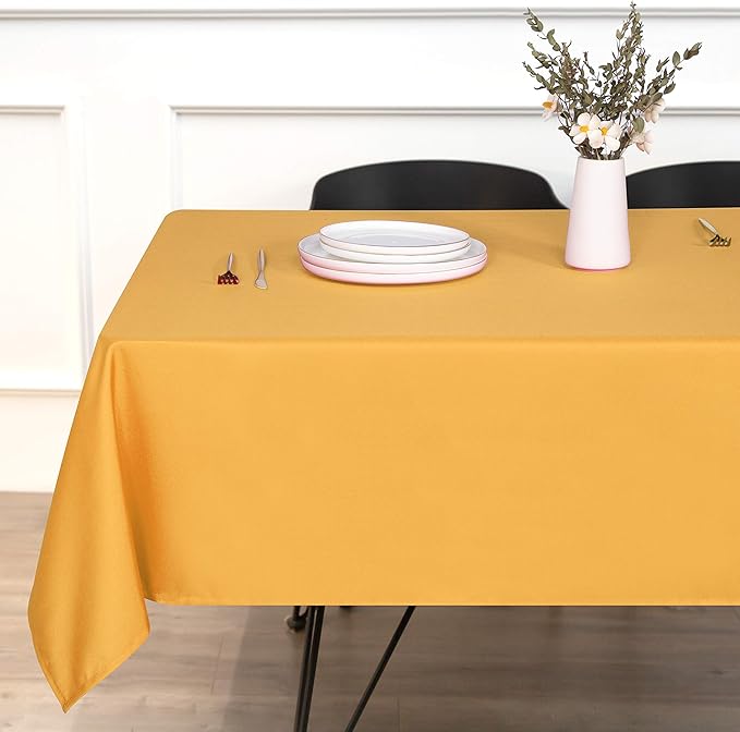 sancua Rectangle Tablecloth - 60 x 102 Inch - Stain and Wrinkle Resistant Washable Polyester Table Cloth, Decorative Fabric Table Cover for Dining Tables, Buffet Parties and Camping, Gold