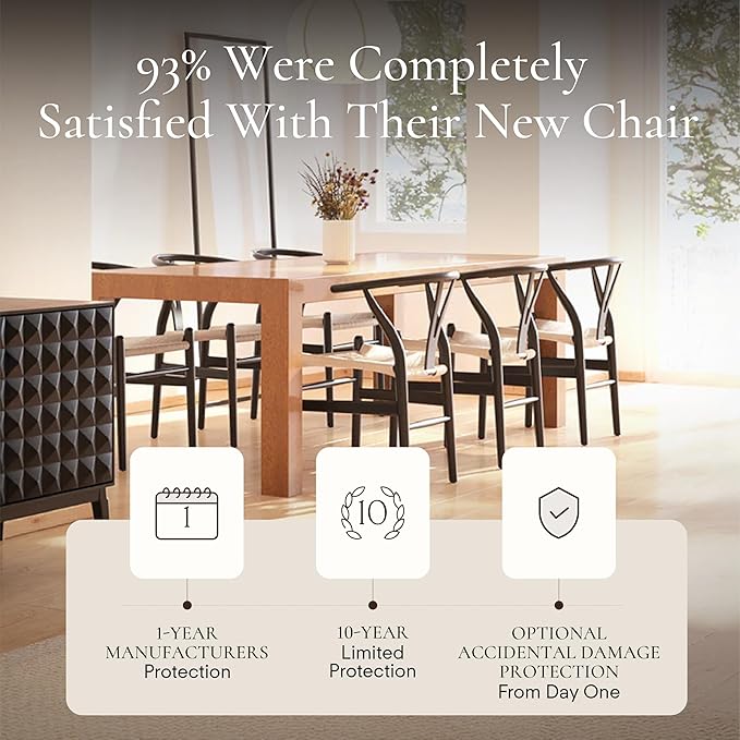 POLY & BARK Weave Dining Chair – Mid-Century Modern Wishbone Dining Chair with Arms, Solid Wood Frame, Indoor Use – Black – Single - Ideal for Dining Room, Kitchen or Stylish Accent Setting