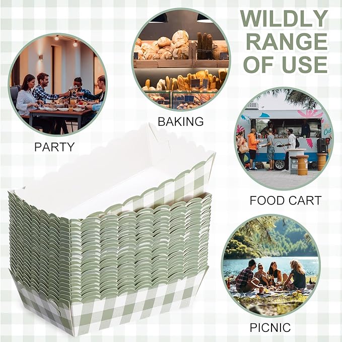 48 Pcs Gingham Party Supplies Sage Green Gingham Paper Food Trays Green and White Nacho Boat Trays Disposable Snack Holder for Spring Birthday Party Baby Shower Bridal Wedding Supplies