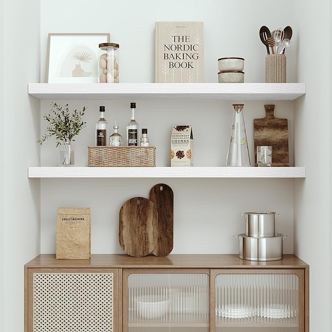 Single Floating Shelves 48 Inches, 48 x 10 inch Deep x 1.8 in Thick, Long Wall Shelves Heavy Duty 80 lbs for Bedroom, Living Room, Kitchen, Office, Modern Shelf Book Home Decor, White