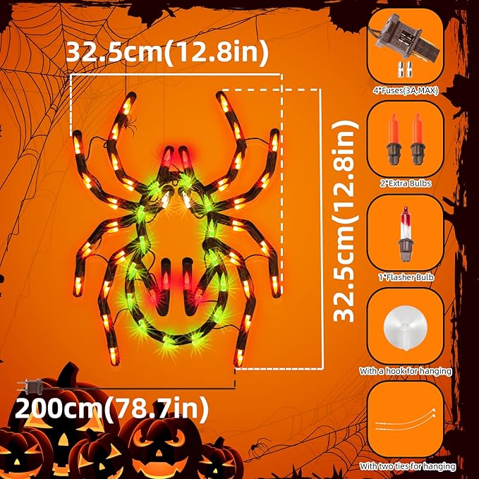 12.8" Lighted Spider Halloween Window Silhouette Decoration,Halloween Lighted Window Decoration,Hanging Light Up Holiday Ornament(Spider Light)